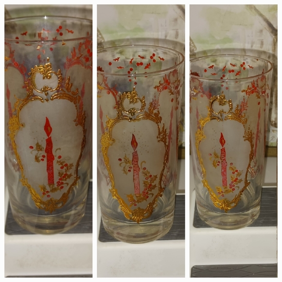 Culver Red Christmas Candle Highball Glasses, Vintage, HTF - Picture 4 of 6